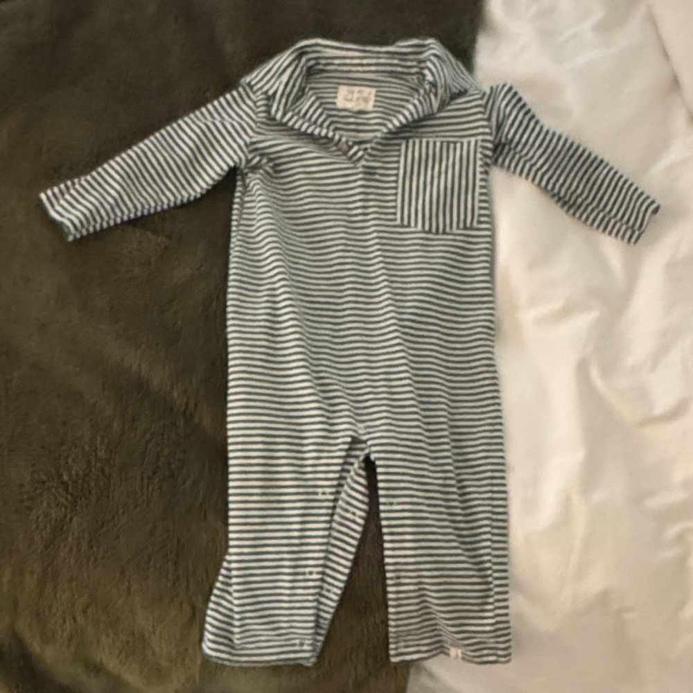 Me & Henry Green and Cream One-Piece Romper